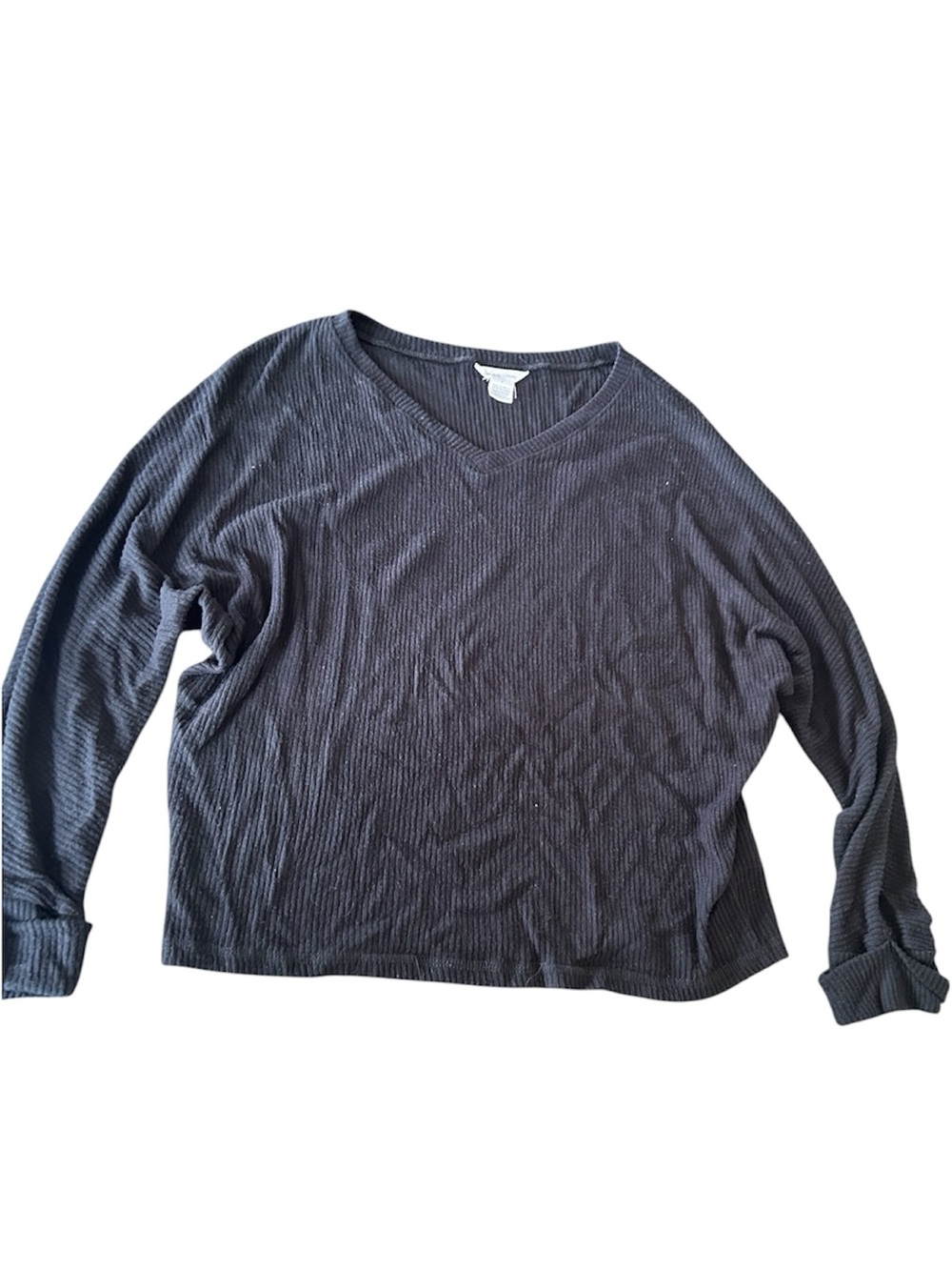 Caslon black ribbed long sleeve v neck sweater top rolled at wrists